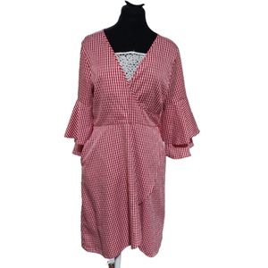 Charles Henry Red & White Gingham Wrap Dress With Pockets - Womens Size XL